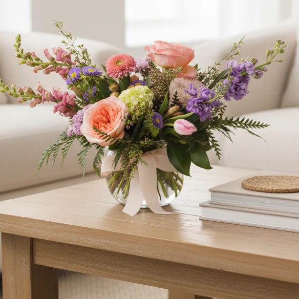 Dawn Vase - Large Rose Bouquet with Pink and Lavender Blooms