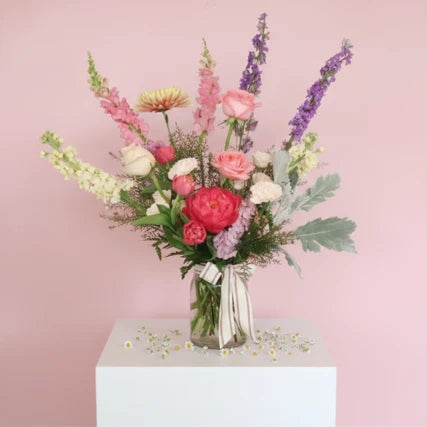 The Eva elegant spring floral arrangement with roses, peonies, and hydrangea